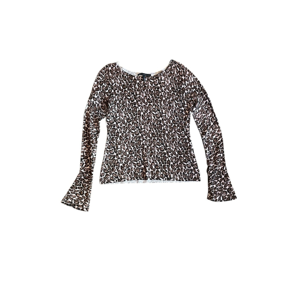 Womans White House Black Market Size S Leopard Print Shirt Top Bell Sleeve Scoop